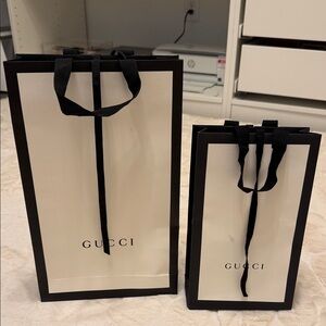 Set of 2 Gucci Black and Cream Shopping gift Bags with ties